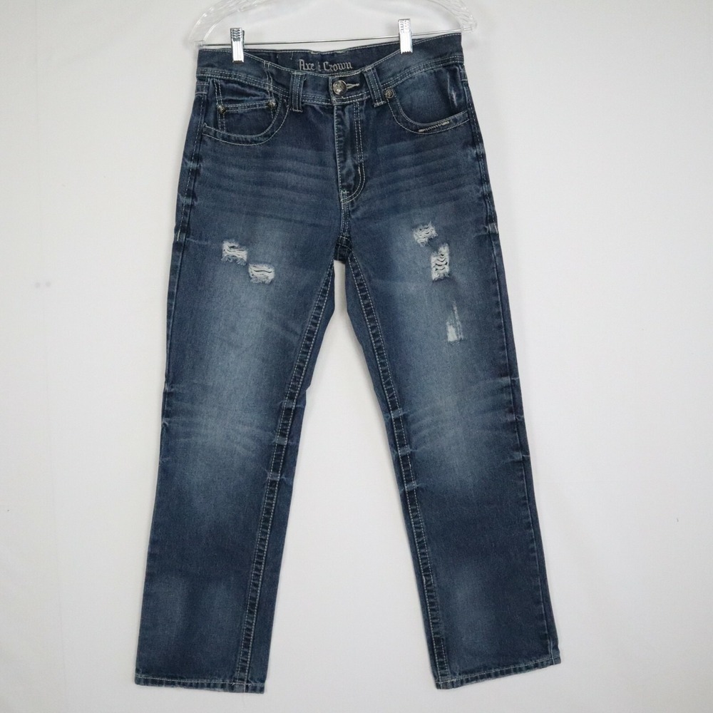 Axe & Crown Jeans Mens 30x30 Slim Fit Straight 5-Pocket Distressed Denim Blue‎